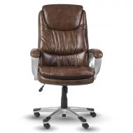 Halter HAL-065 Executive 100% Cow Grain Leather Office Chair, Home & Office Computer Desk Chair, w/Nylon Coated Base, Arms & Padded Arm Rests 28.5 x 30 x 48
