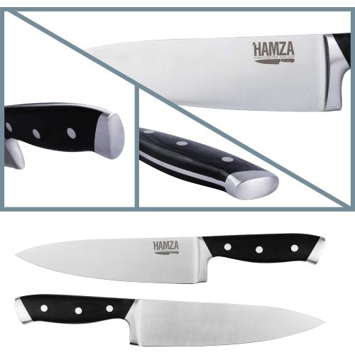  HamZa Distribution Hamza Professional Chef Knife (8 Inch) German Stainless-Steel Cutlery | Cooking, Food Prep, Sous Vide | Kitchen Cutlery w/ Razor Sharp Precision, Ergonomic Balance