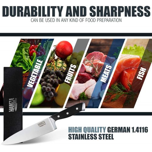  HamZa Distribution Hamza Professional Chef Knife (8 Inch) German Stainless-Steel Cutlery | Cooking, Food Prep, Sous Vide | Kitchen Cutlery w/ Razor Sharp Precision, Ergonomic Balance