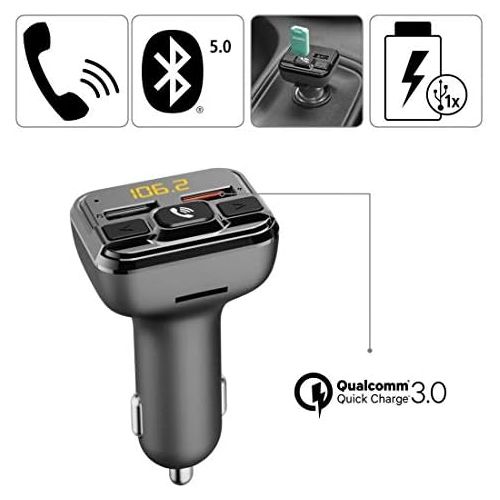  [아마존베스트]-Service-Informationen Hama Bluetooth FM Transmitter for Car Radio with Car Charger, Hands-Free Kit (Car Adapter for Cigarette Lighter Socket with Connections for MicroSD, USB Stick and QC 3.0 for Chargi