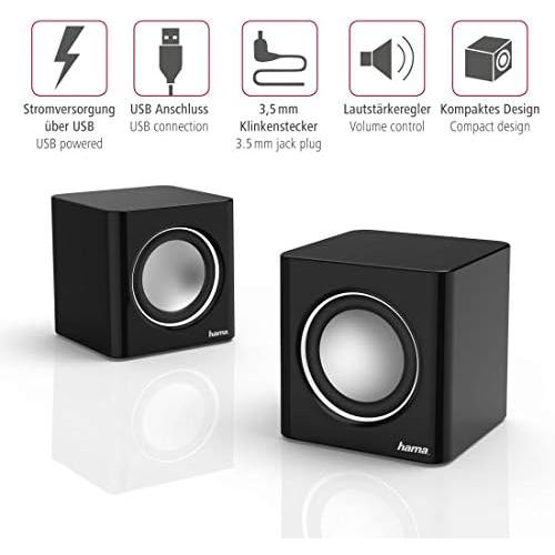  [아마존베스트]Hama Sonic Mobil 185 Laptop Speaker for PC, Laptop, Smartphone or Tablet with 3.5 mm Jack Plug Black / Silver