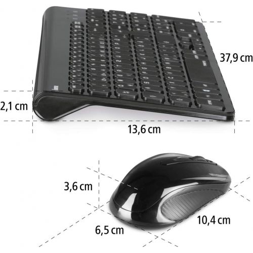  [아마존베스트]Hama Wireless Keyboard with Mouse Set (Silent Computer Keyboard with Flat Keys, Numeric Keypad, German QWERTZ Layout, Optical Wireless Mouse, 1200 dpi, 8 m Range) Black