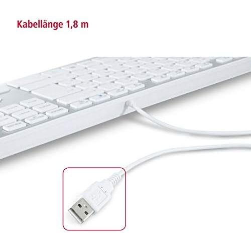  [아마존베스트]Hama PC Keyboard Ultra Slim Apple Design USB Wired German Layout QWERTZ White / Silver