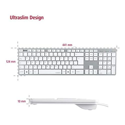  [아마존베스트]Hama PC Keyboard Ultra Slim Apple Design USB Wired German Layout QWERTZ White / Silver