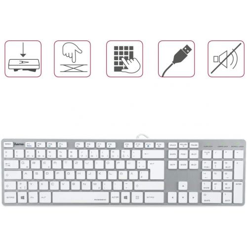  [아마존베스트]Hama PC Keyboard Ultra Slim Apple Design USB Wired German Layout QWERTZ White / Silver