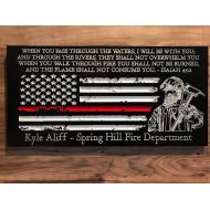 /HamblinWoodWorking Personalized Firefighter Gift For Him Thin Red Line American Flag Christmas Custom Sign Rustic Home Decor Graduation Fathers Day