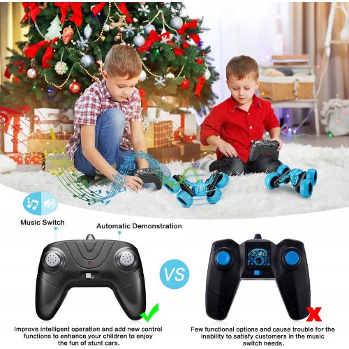  Hamdol RC Stunt Car Toys, Hobby RC Car 2.4GHz 4WD Remote Control Car, Double-Sided 360°Rotate with Music RC Car, Flips Rechargeable RC Car Toy for Kids Boys and Girls Ages 3+ Birth