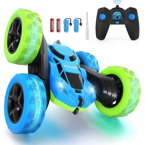  Hamdol Remote Control Car Double Sided 360°Rotating 4WD RC Cars with Headlights 2.4GHz Electric Race Stunt Toy Car Rechargeable Toy Cars for Boys Girls Birthday (Blue&Green)