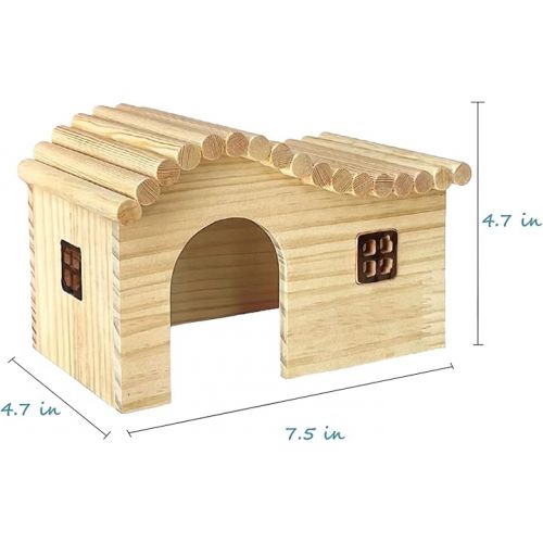  Hamster Wooden House with Windows Rat Wood Hideout Small Animal Climbing Play Hut for Hamster Sugar Gliders Gerbil Dwarf Hamster