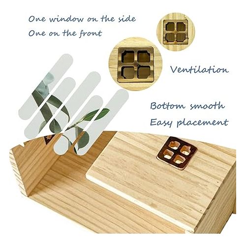  Hamster Wooden House with Windows Rat Wood Hideout Small Animal Climbing Play Hut for Hamster Sugar Gliders Gerbil Dwarf Hamster