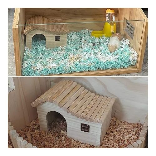  Hamster Wooden House with Windows Rat Wood Hideout Small Animal Climbing Play Hut for Hamster Sugar Gliders Gerbil Dwarf Hamster
