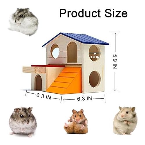  Hamiledyi Pet Small Animal Hideout Hamster House Deluxe Two Layers Wooden Hut Play Toys Chews