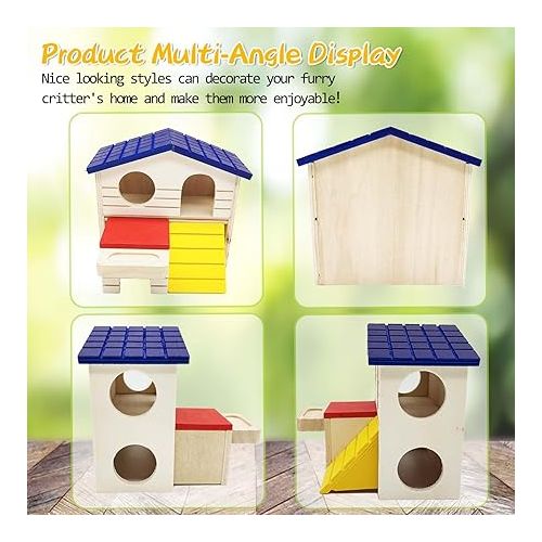  Hamiledyi Pet Small Animal Hideout Hamster House Deluxe Two Layers Wooden Hut Play Toys Chews