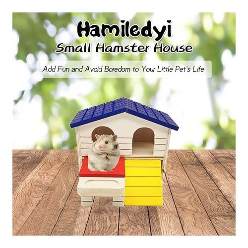  Hamiledyi Pet Small Animal Hideout Hamster House Deluxe Two Layers Wooden Hut Play Toys Chews