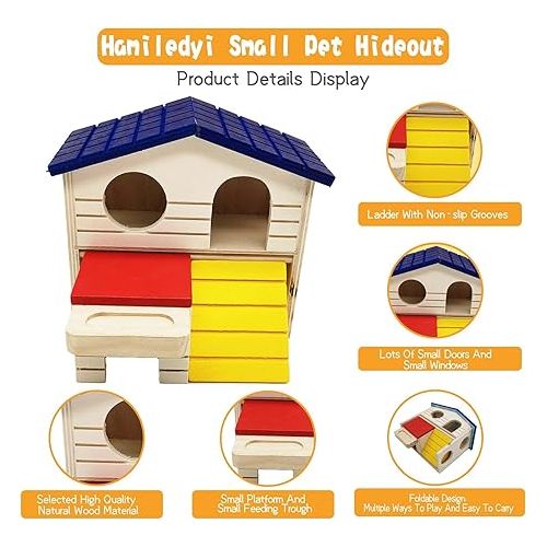  Hamiledyi Pet Small Animal Hideout Hamster House Deluxe Two Layers Wooden Hut Play Toys Chews