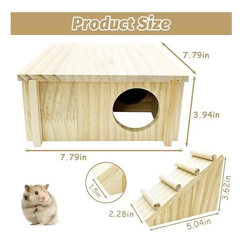  Hamster Wooden House with Ladder Small Animal Hideout Activity Platform Exercise Climbing Hut Natural Living Wooden Room for Hamster Gerbil Guinea Pig Mice