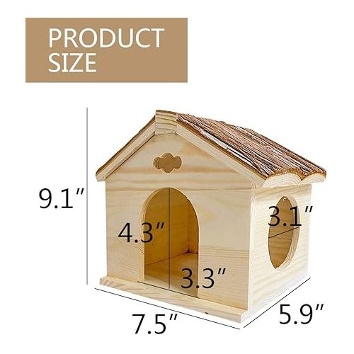  Hamiledyi Hamster Wooden House, Natural Handcrafted Small Animal Hideout Hut Chew Cage Toy for Guinea Pig Chinchilla Rat Mouse Gerbil Hedgehog