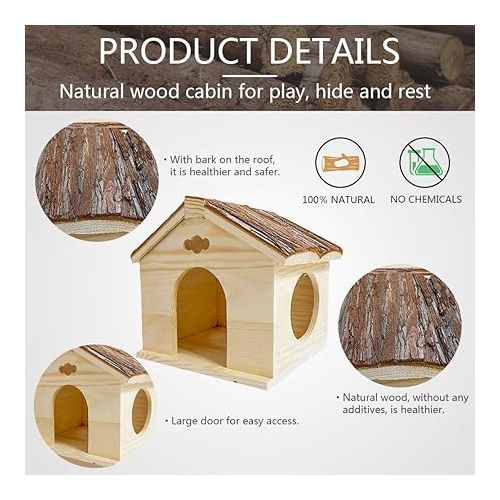  Hamiledyi Hamster Wooden House, Natural Handcrafted Small Animal Hideout Hut Chew Cage Toy for Guinea Pig Chinchilla Rat Mouse Gerbil Hedgehog