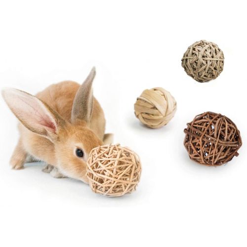  Hamiledyi Small Animal Activity Play Chew Grass Ball Toys for Bunny Rabbits Guinea Pigs Gerbils, 6 Pcs