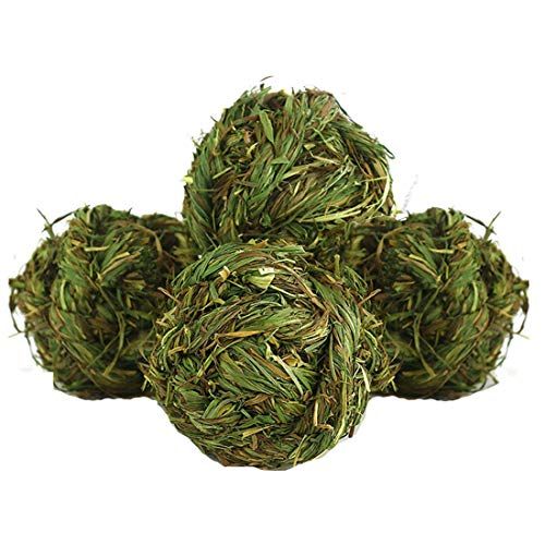  Hamiledyi Bunny Grass Toy Natural Timothy Grass Small Animal Activity Play Chew Ballfor Rabbits Hamster Guinea Pigs Gerbils(4 Pack)