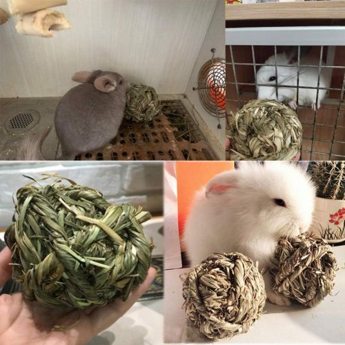  Hamiledyi Bunny Grass Toy Natural Timothy Grass Small Animal Activity Play Chew Ballfor Rabbits Hamster Guinea Pigs Gerbils(4 Pack)