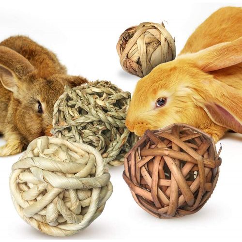  Hamiledyi Rabbit Ball Toys Bunny Treats Toys for Teething Small Animal Chew Toys Grass Ball for Dwarf Hamster Rabbits Guinea Pigs Gerbils, 4 Pack