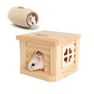 Hamiledyi Dwarf Hamster House Wooden Hut for Hamster Tunnel Toys Wooden Castle, Small Animal Playground Chew Toy (1 Hamster House and Tunnel)