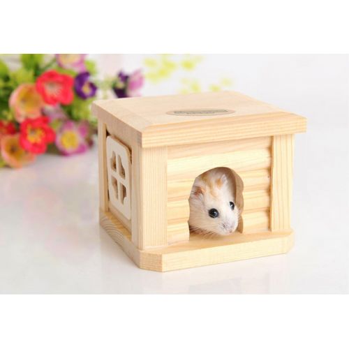  Hamiledyi Dwarf Hamster House Wooden Hut for Hamster Tunnel Toys Wooden Castle, Small Animal Playground Chew Toy (1 Hamster House and Tunnel)