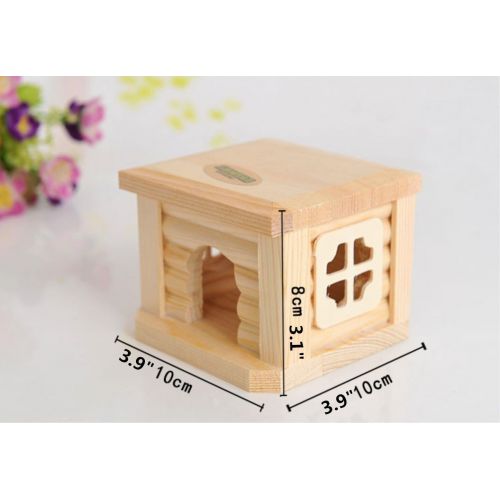  Hamiledyi Dwarf Hamster House Wooden Hut for Hamster Tunnel Toys Wooden Castle, Small Animal Playground Chew Toy (1 Hamster House and Tunnel)