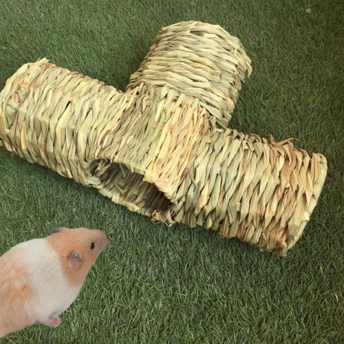  Hamiledyi Natures Hideaway Grass Tunnel Toy,Straw House with Open Entrance, Lightweight, Durable Home for Pocket Pets,Suitable for Rats, Mice, Hamster, Ferrets and Gerbils