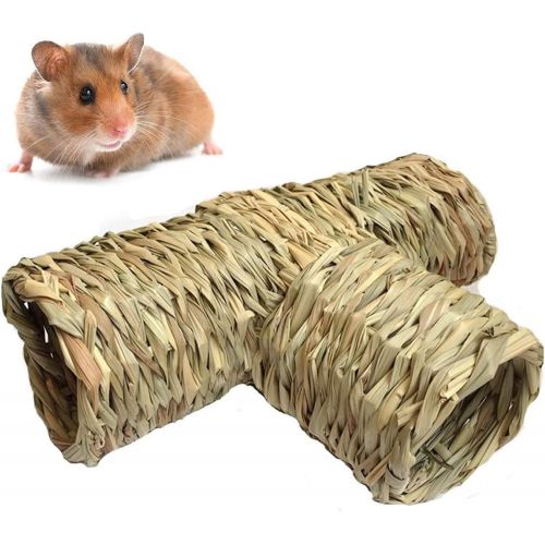  Hamiledyi Natures Hideaway Grass Tunnel Toy,Straw House with Open Entrance, Lightweight, Durable Home for Pocket Pets,Suitable for Rats, Mice, Hamster, Ferrets and Gerbils