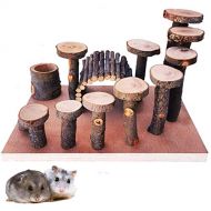 Hamiledyi Hamster Natural Living Climb System Rat Playground Activity Set Platform with Wood Bridge/Food Bowl/Tunnel/Ladders Play Toys Natural Hideout for Mouse,Gerbil, Small Anima