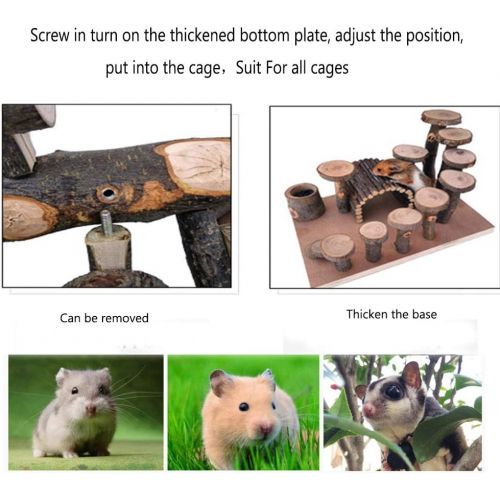  Hamiledyi Hamster Natural Living Climb System Rat Playground Activity Set Platform with Wood Bridge/Food Bowl/Tunnel/Ladders Play Toys Natural Hideout for Mouse,Gerbil, Small Anima