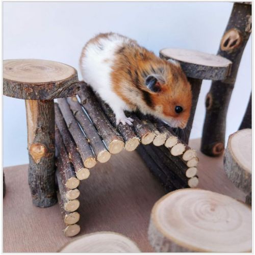  Hamiledyi Hamster Natural Living Climb System Rat Playground Activity Set Platform with Wood Bridge/Food Bowl/Tunnel/Ladders Play Toys Natural Hideout for Mouse,Gerbil, Small Anima