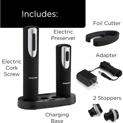  [아마존베스트]Hamiltan Beach Electric Corkscrew Wine Opener Set - Includes Wine Preserver - Bottle Stopper - Foil Cutter