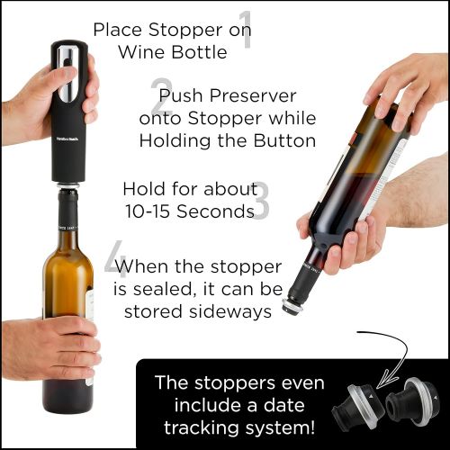  [아마존베스트]Hamiltan Beach Electric Corkscrew Wine Opener Set - Includes Wine Preserver - Bottle Stopper - Foil Cutter