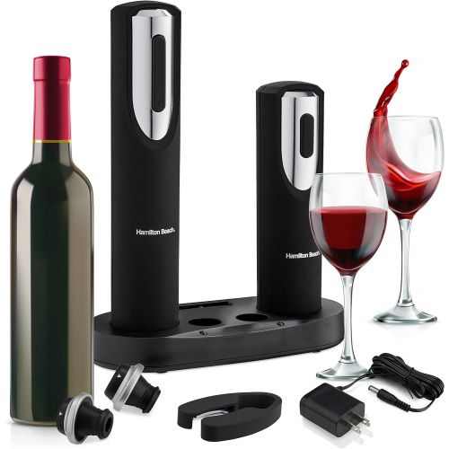  [아마존베스트]Hamiltan Beach Electric Corkscrew Wine Opener Set - Includes Wine Preserver - Bottle Stopper - Foil Cutter