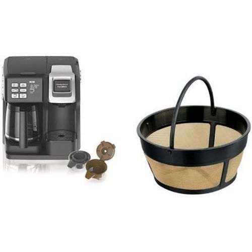  Hamilton Beach 49976 Flex brew 2-Way Brewer Programmable Coffee Maker, Black & Hamilton Beach Permanent Gold Tone Filter, Fits Most 8 to 12-Cup Coffee Makers (80675R80675 )