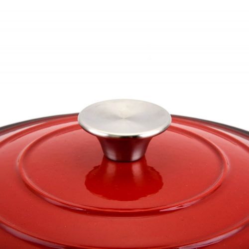  Hamilton Beach 5.5 Quart Enameled Cast Iron Covered Round Dutch Oven Pot, Red