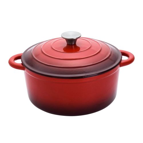  Hamilton Beach 5.5 Quart Enameled Cast Iron Covered Round Dutch Oven Pot, Red