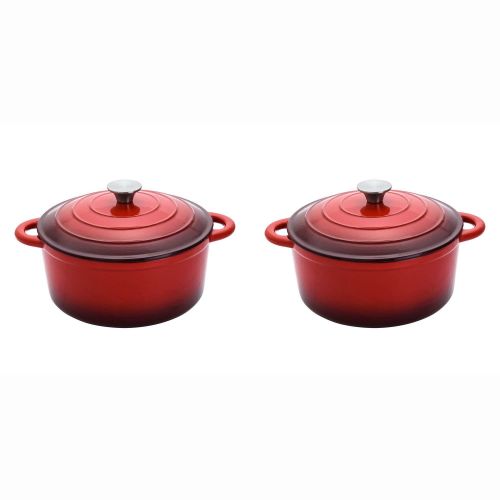  Hamilton Beach 5.5 Qt. Enameled Iron Covered Round Dutch Oven Pot, Red (2 Pack)