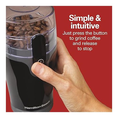  Hamilton Beach Fresh Grind Electric Coffee Grinder for Beans, Spices and More, Stainless Steel Blades, Removable Chamber, Makes up to 12 Cups, Black