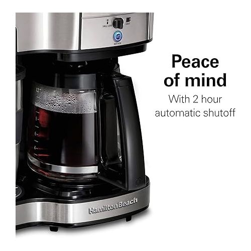  Hamilton Beach 2-Way 12 Cup Programmable Drip Coffee Maker & Single Serve Machine, Glass Carafe, Auto Pause and Pour, Black (49980R)