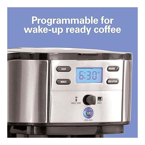  Hamilton Beach 2-Way 12 Cup Programmable Drip Coffee Maker & Single Serve Machine, Glass Carafe, Auto Pause and Pour, Black (49980R)