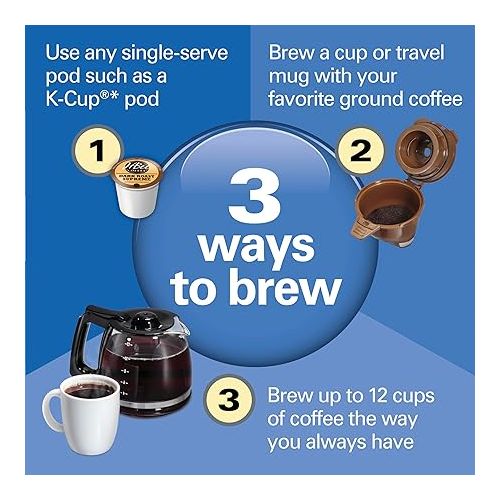  Hamilton Beach FlexBrew Trio 2-Way Coffee Maker, Compatible with K-Cup Pods or Grounds, Combo, Single Serve & Full 12c Pot, Black - Fast Brewing (49902)