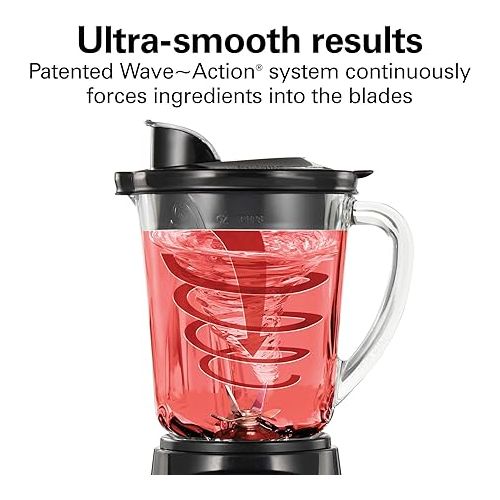  Hamilton Beach Power Elite Wave Action Blender For Shakes and Smoothies, Puree, Crush Ice, 40 Oz Glass Jar, 12 Functions, Stainless Steel Ice Sabre Blades, 700 Watts, Black (58148A)