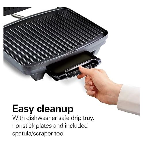  Hamilton Beach Panini Press, Sandwich Maker & Electric Indoor Grill, Upright Storage, Nonstick Easy Clean Grids, Stainless Steel (25410)