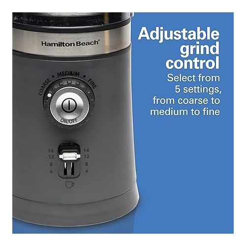  Hamilton Beach Electric Coffee Grinder for Beans, Spices and More, with Multiple Grind Settings for up to 14 Cups, Removable Stainless Steel Chamber, Grey (80396C), 10 oz