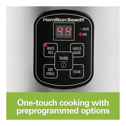 Hamilton Beach Digital Programmable Rice Cooker & Food Steamer, 8 Cups Cooked (4 Uncooked), With Steam & Rinse Basket, Stainless Steel (37518)