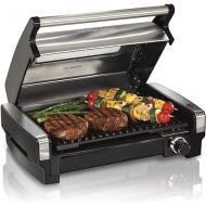 Hamilton Beach Electric Indoor Searing Grill with Viewing Window & Adjustable Temperature Control to 450F, 118 sq. in. Surface Serves 6, Removable Nonstick Grate, Stainless Steel